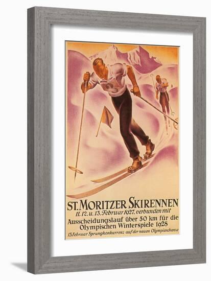 St. Moritz Ski Run, 1928-null-Framed Art Print