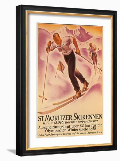 St. Moritz Ski Run, 1928-null-Framed Art Print