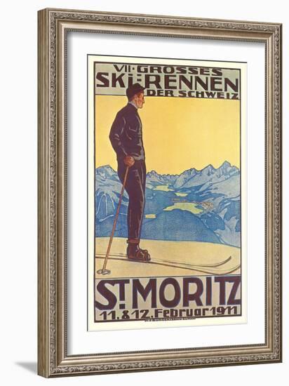 St. Moritz Ski Run, Art Deco-null-Framed Art Print