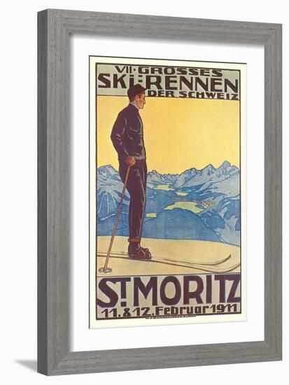 St. Moritz Ski Run, Art Deco-null-Framed Art Print