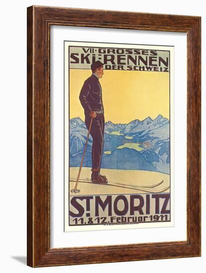 St. Moritz Ski Run, Art Deco--Framed Art Print