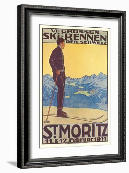 St. Moritz Ski Run, Art Deco-null-Framed Art Print