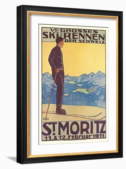 St. Moritz Ski Run, Art Deco--Framed Art Print