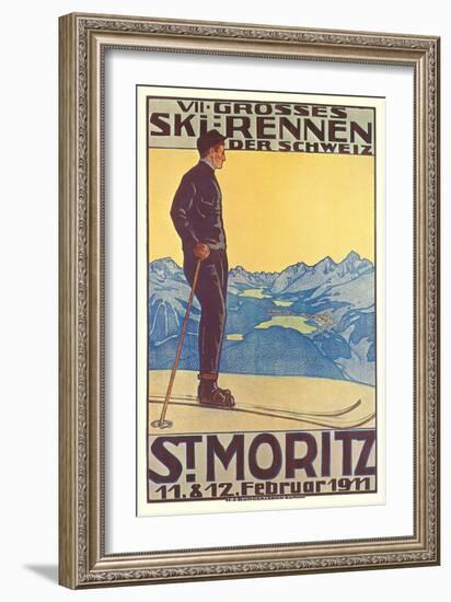St. Moritz Ski Run, Art Deco-null-Framed Premium Giclee Print