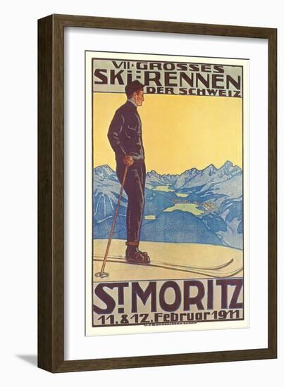 St. Moritz Ski Run, Art Deco-null-Framed Premium Giclee Print