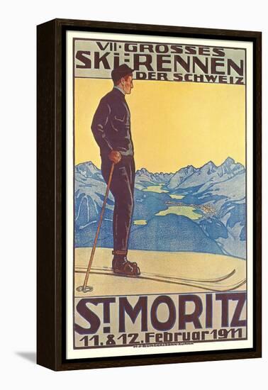 St. Moritz Ski Run, Art Deco-null-Framed Stretched Canvas