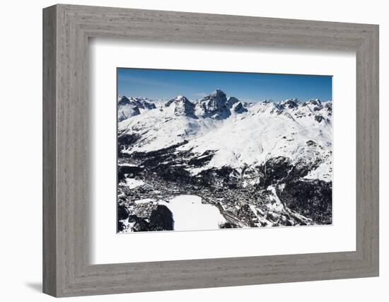 St. Moritz with Skiing Area Corviglia and St. Moritzersee, Aerial Picture, Switzerland-Frank Fleischmann-Framed Photographic Print