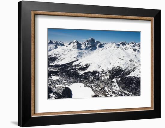 St. Moritz with Skiing Area Corviglia and St. Moritzersee, Aerial Picture, Switzerland-Frank Fleischmann-Framed Photographic Print