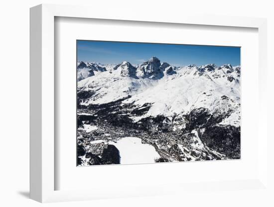St. Moritz with Skiing Area Corviglia and St. Moritzersee, Aerial Picture, Switzerland-Frank Fleischmann-Framed Photographic Print