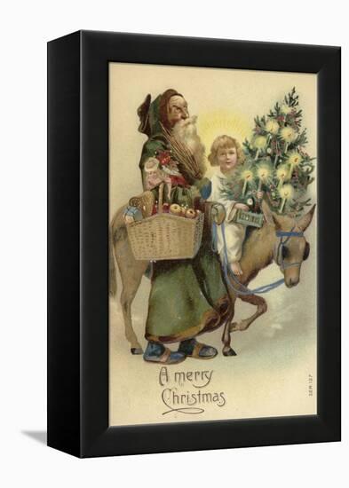 St Nicholas and Jesus Christ, with Christmas Tree and Presents-null-Framed Premier Image Canvas