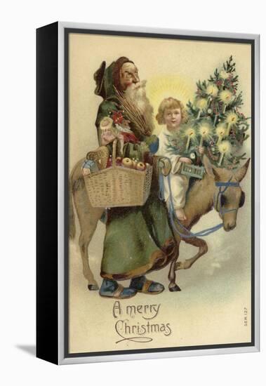 St Nicholas and Jesus Christ, with Christmas Tree and Presents-null-Framed Premier Image Canvas