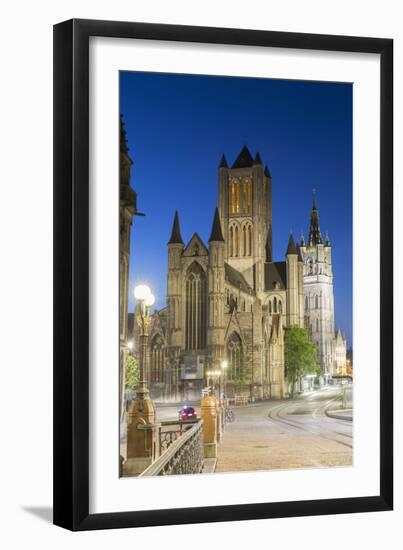 St. Nicholas Church at dusk, Ghent, Flanders, Belgium, Europe-Ian Trower-Framed Photographic Print