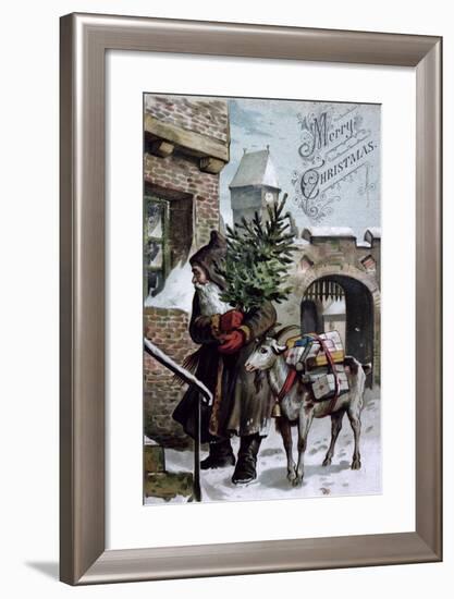 St. Nicholas Delivering Presents, Christmas Card, C.1900's-null-Framed Giclee Print