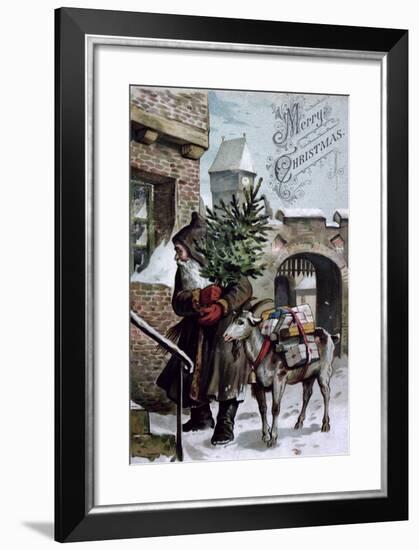St. Nicholas Delivering Presents, Christmas Card, C.1900's-null-Framed Giclee Print