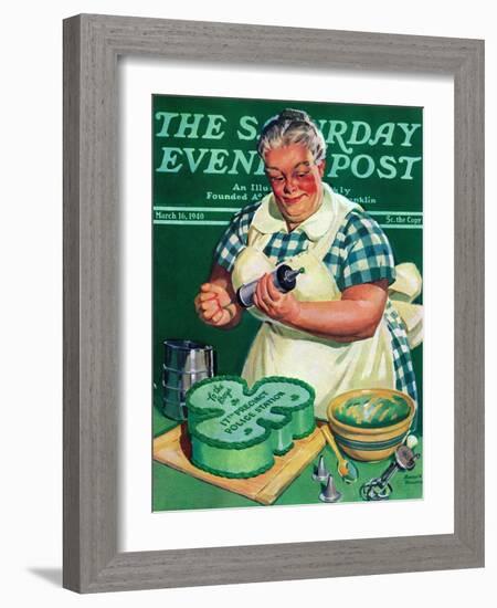 "St. Paddy Cake for Policemen," Saturday Evening Post Cover, March 16, 1940-Albert W. Hampson-Framed Giclee Print