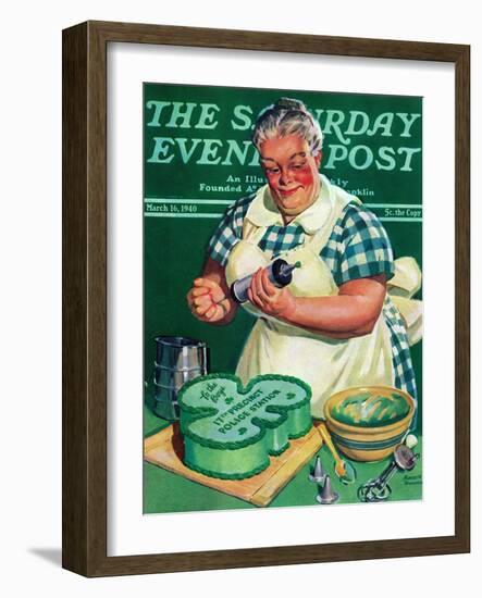 "St. Paddy Cake for Policemen," Saturday Evening Post Cover, March 16, 1940-Albert W. Hampson-Framed Giclee Print