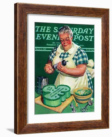 "St. Paddy Cake for Policemen," Saturday Evening Post Cover, March 16, 1940-Albert W. Hampson-Framed Giclee Print