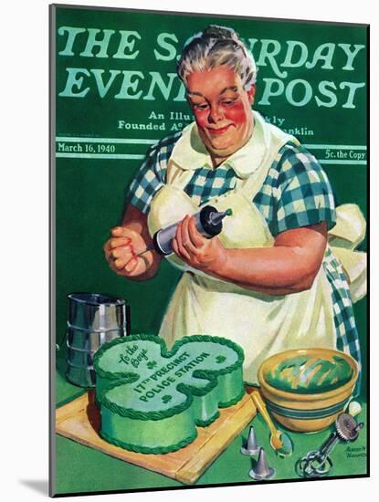 "St. Paddy Cake for Policemen," Saturday Evening Post Cover, March 16, 1940-Albert W. Hampson-Mounted Giclee Print