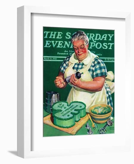 "St. Paddy Cake for Policemen," Saturday Evening Post Cover, March 16, 1940-Albert W. Hampson-Framed Giclee Print