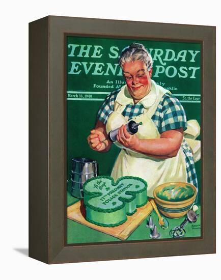 "St. Paddy Cake for Policemen," Saturday Evening Post Cover, March 16, 1940-Albert W. Hampson-Framed Premier Image Canvas