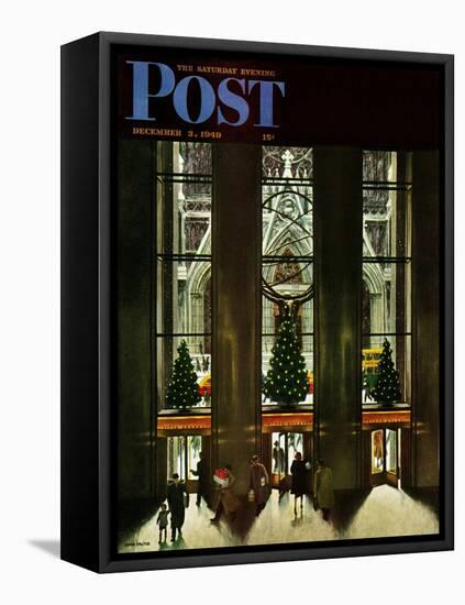 "St. Patrick's Cathedral at Christmas," Saturday Evening Post Cover, December 3, 1949-John Falter-Framed Premier Image Canvas