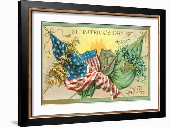 St. Patrick's Day, American and Irish Flags-null-Framed Art Print