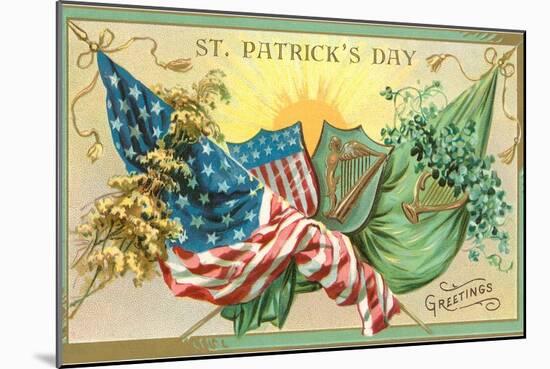 St. Patrick's Day, American and Irish Flags-null-Mounted Art Print
