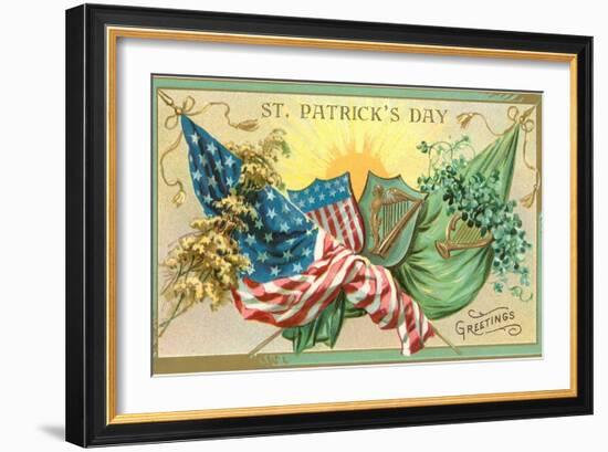 St. Patrick's Day, American and Irish Flags-null-Framed Art Print