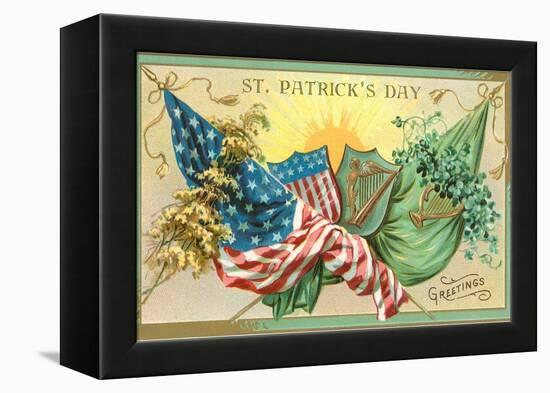 St. Patrick's Day, American and Irish Flags-null-Framed Stretched Canvas