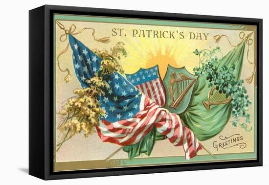 St. Patrick's Day, American and Irish Flags-null-Framed Stretched Canvas