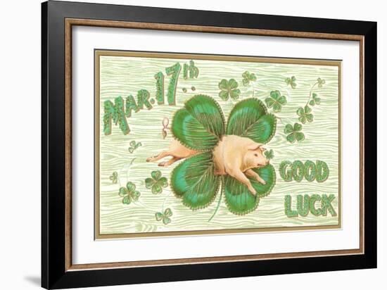 St. Patrick's Day, Pig and Shamrock-null-Framed Art Print