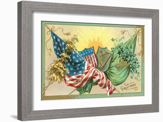 St. Patrick's Day, U.S. and Irish Flags-null-Framed Premium Giclee Print