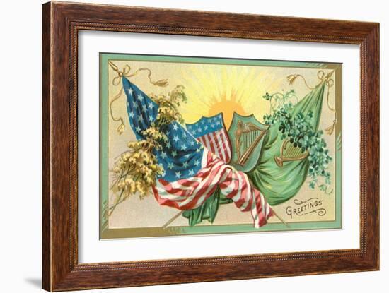 St. Patrick's Day, U.S. and Irish Flags-null-Framed Premium Giclee Print