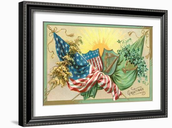 St. Patrick's Day, U.S. and Irish Flags-null-Framed Premium Giclee Print