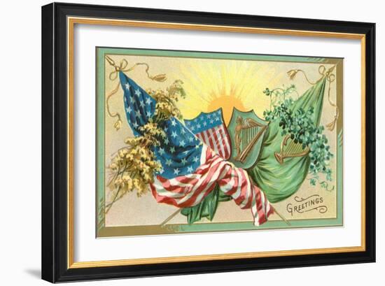 St. Patrick's Day, U.S. and Irish Flags-null-Framed Premium Giclee Print
