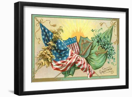 St. Patrick's Day, U.S. and Irish Flags-null-Framed Art Print