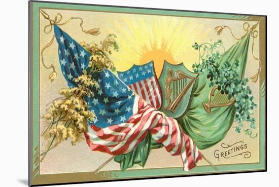 St. Patrick's Day, U.S. and Irish Flags-null-Mounted Art Print