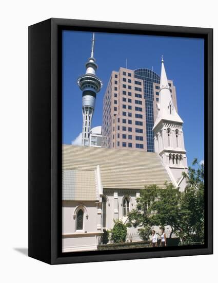 St. Patrick's Roman Catholic Church and Skytower, Auckland, North Island, New Zealand-Ken Gillham-Framed Premier Image Canvas