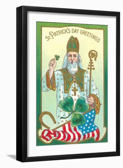 St. Patrick with Shamrock and Crozier-null-Framed Art Print