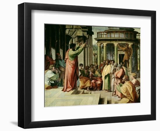 St. Paul Preaching at Athens (Sketch for the Sistine Chapel) (Pre-Restoration)-Raphael-Framed Giclee Print