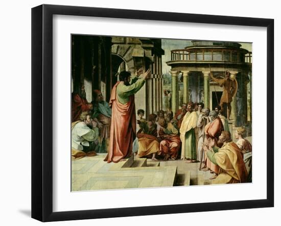 St. Paul Preaching at Athens (Sketch for the Sistine Chapel) (Pre-Restoration)-Raphael-Framed Giclee Print