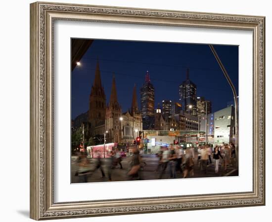 St. Paul's Cathedral and Federation Square at Night, Melbourne, Victoria, Australia, Pacific-Nick Servian-Framed Photographic Print