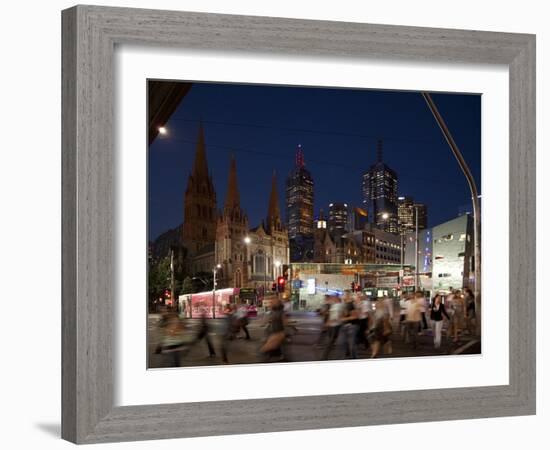 St. Paul's Cathedral and Federation Square at Night, Melbourne, Victoria, Australia, Pacific-Nick Servian-Framed Photographic Print