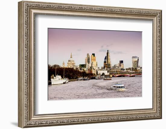 St Paul's Cathedral and London City are seen with Blackfriars Bridge-Charles Bowman-Framed Photographic Print