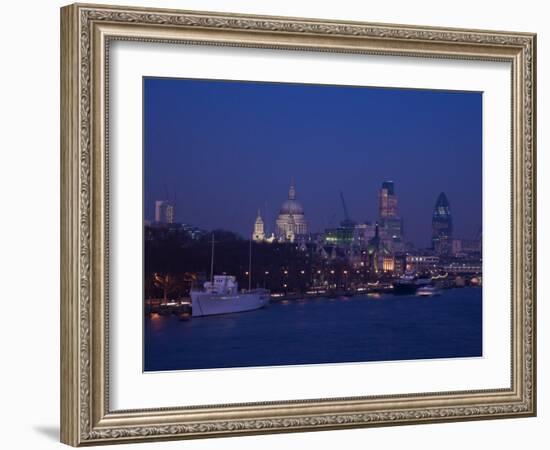 St. Paul's Cathedral and the City of London Skyline at Night, London, England, United Kingdom-Amanda Hall-Framed Photographic Print