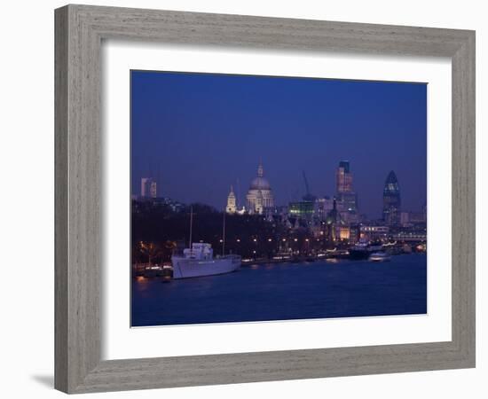 St. Paul's Cathedral and the City of London Skyline at Night, London, England, United Kingdom-Amanda Hall-Framed Photographic Print