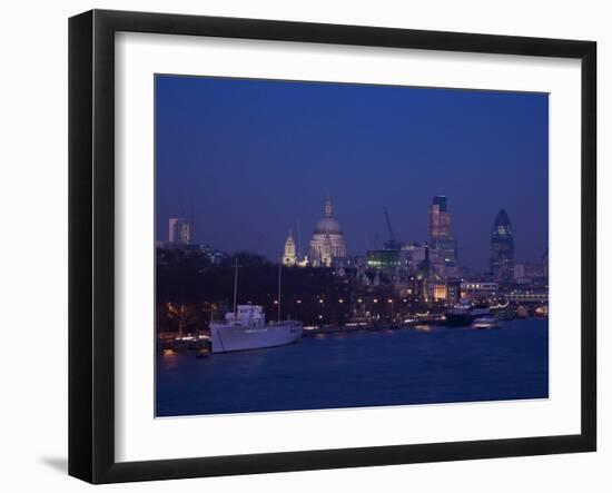 St. Paul's Cathedral and the City of London Skyline at Night, London, England, United Kingdom-Amanda Hall-Framed Photographic Print