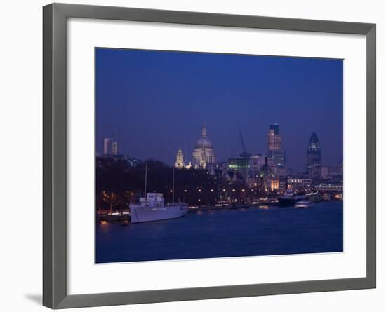 St. Paul's Cathedral and the City of London Skyline at Night, London, England, United Kingdom-Amanda Hall-Framed Photographic Print
