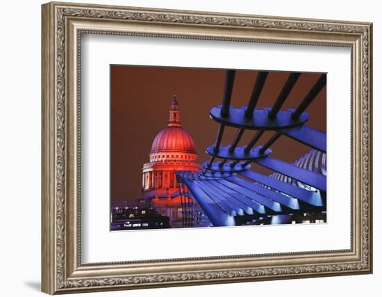 St Paul's Cathedral and the Millennium Bridge.-Jon Hicks-Framed Photographic Print