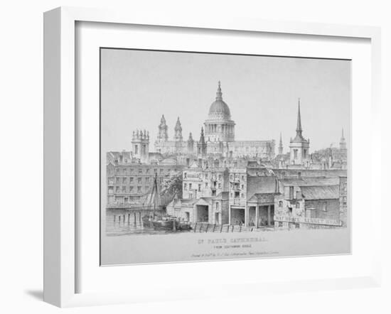 St Paul's Cathedral from Southwark Bridge, City of London, 1835-null-Framed Giclee Print